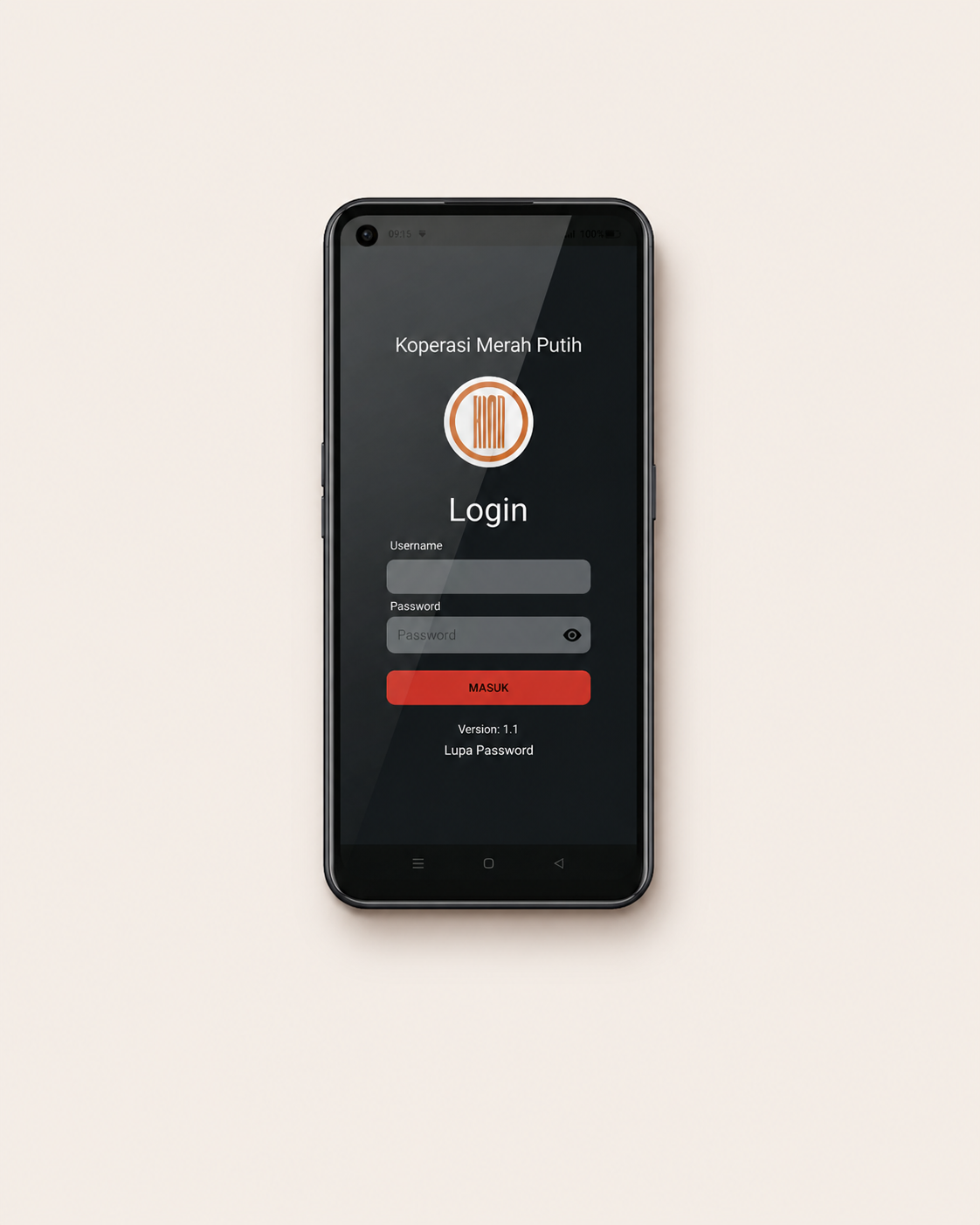 Tampilan mobile login Aplikasi KMP